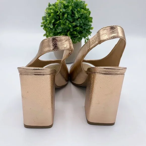 METALLIC GOLD BLOCK HEEL SLINGBACK HEELS - 7.5 - Picture 6 of 9